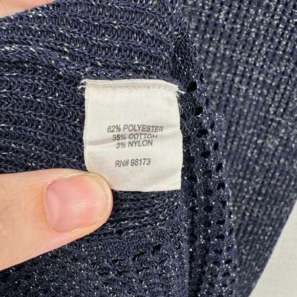 W by Worth Dark Navy Open Knit Silver Metallic Sparkle Tunic Tank Sleeveless Top - Picture 11 of 12